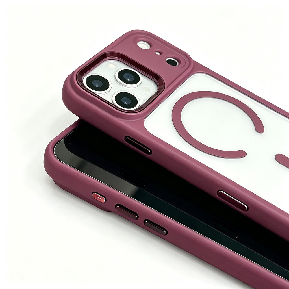 Apple iPhone 18 Pro Max Kılıf Wireless Şarj Özellikli Zore Krom M-safe Silikon Kapak Mürdüm