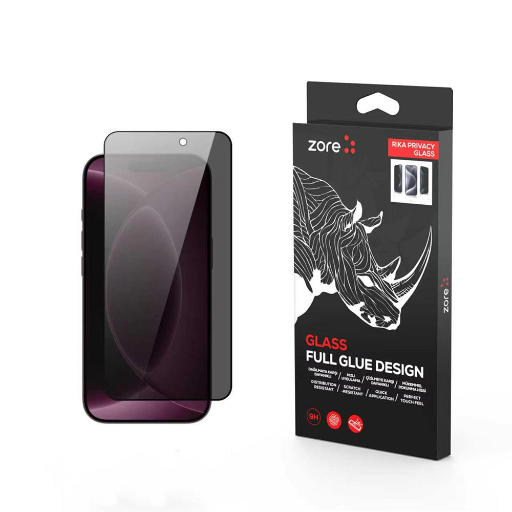 Apple iPhone 18 Pro Max Zore Rika Premium Privacy Temperli Cam Ekran Koruyucu Siyah