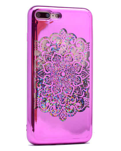 Apple iPhone 5 Kılıf Zore Lazer Çiçekli Sıvılı Silikon Pembe Açık