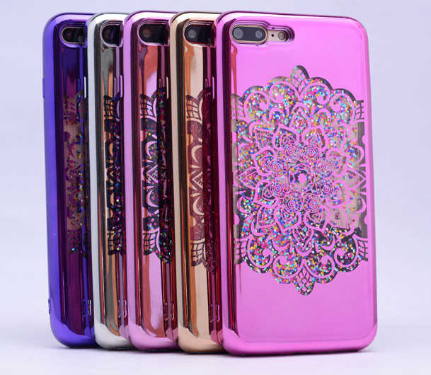 Apple iPhone 5 Kılıf Zore Lazer Çiçekli Sıvılı Silikon Pembe Açık