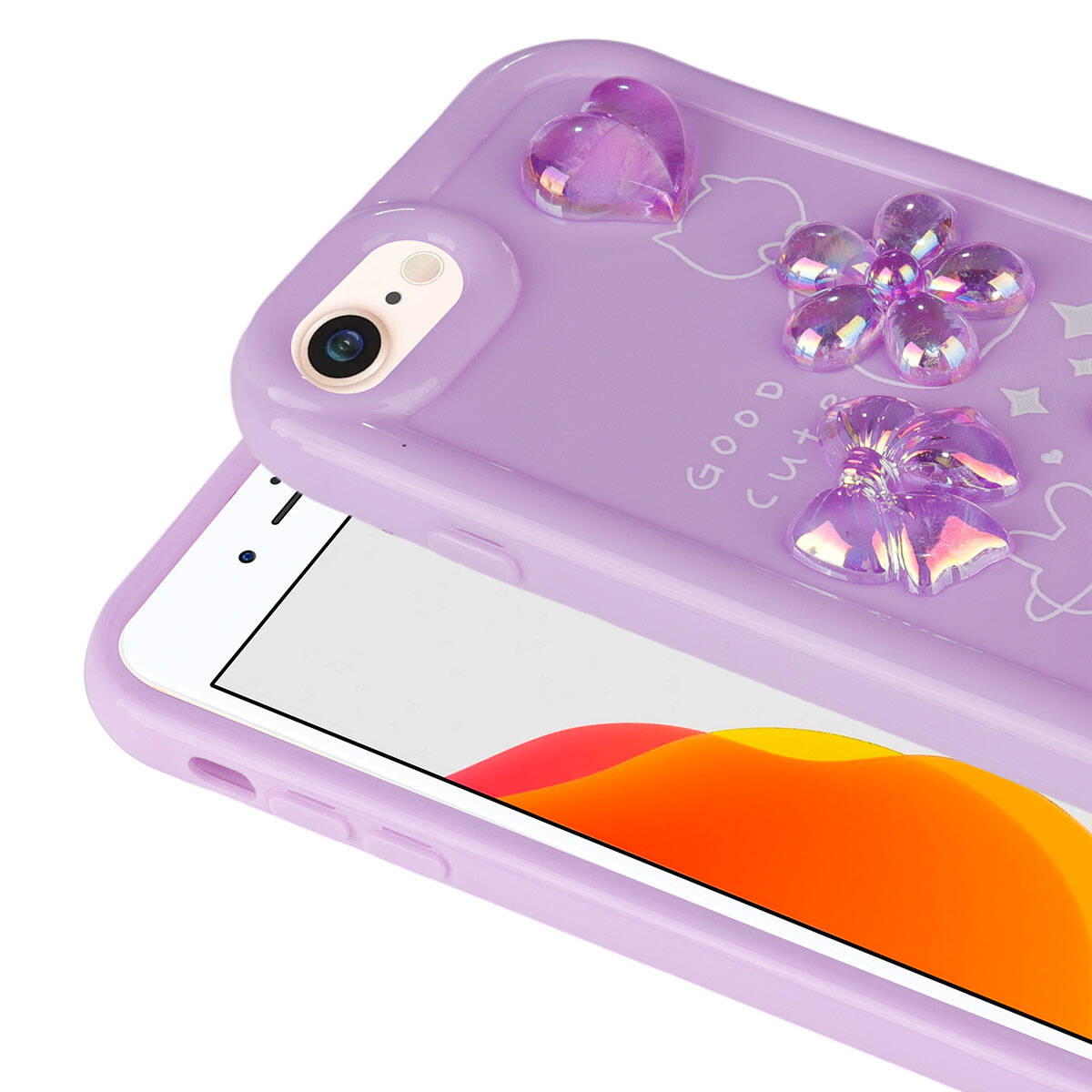Apple iPhone 7 Kılıf Kabartma Figürlü Parlak Zore Toys Silikon Kapak Mor