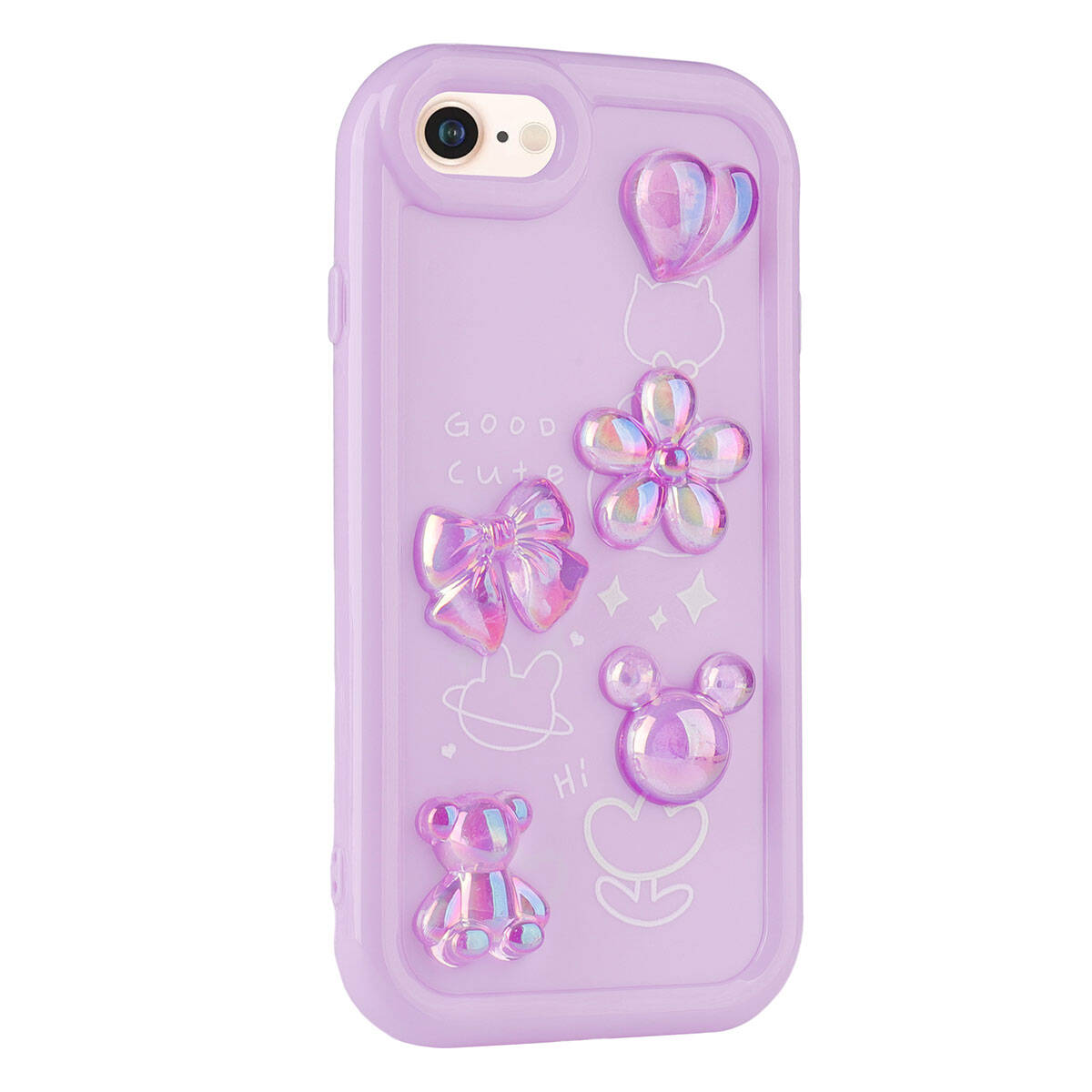 Apple iPhone 7 Kılıf Kabartma Figürlü Parlak Zore Toys Silikon Kapak Mor