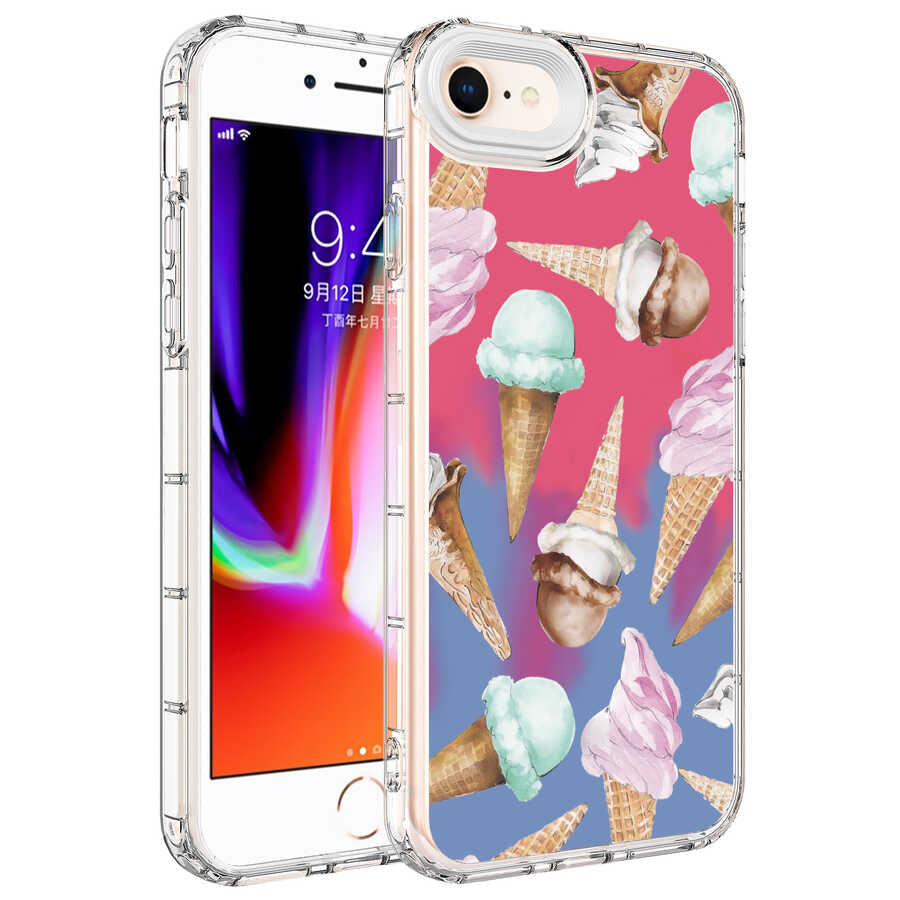 Apple iPhone 7 Kılıf Kamera Korumalı Renkli Desenli Sert Silikon Zore Korn Kapak NO9