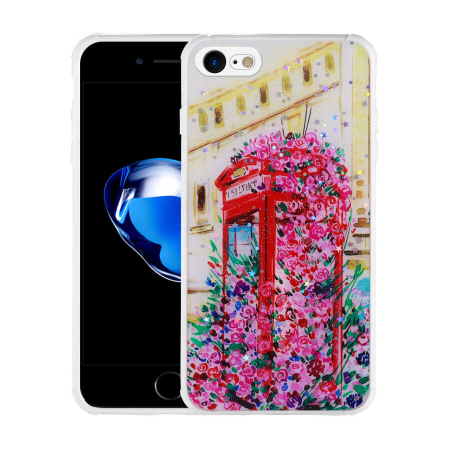 Apple iPhone 7 Kılıf Simli Desenli Kamera Korumalı Parlak Zore Popy Kapak Papatya