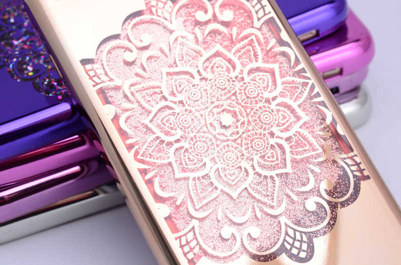 Apple iPhone 7 Kılıf Zore Lazer Çiçekli Sıvılı Silikon Pembe Açık