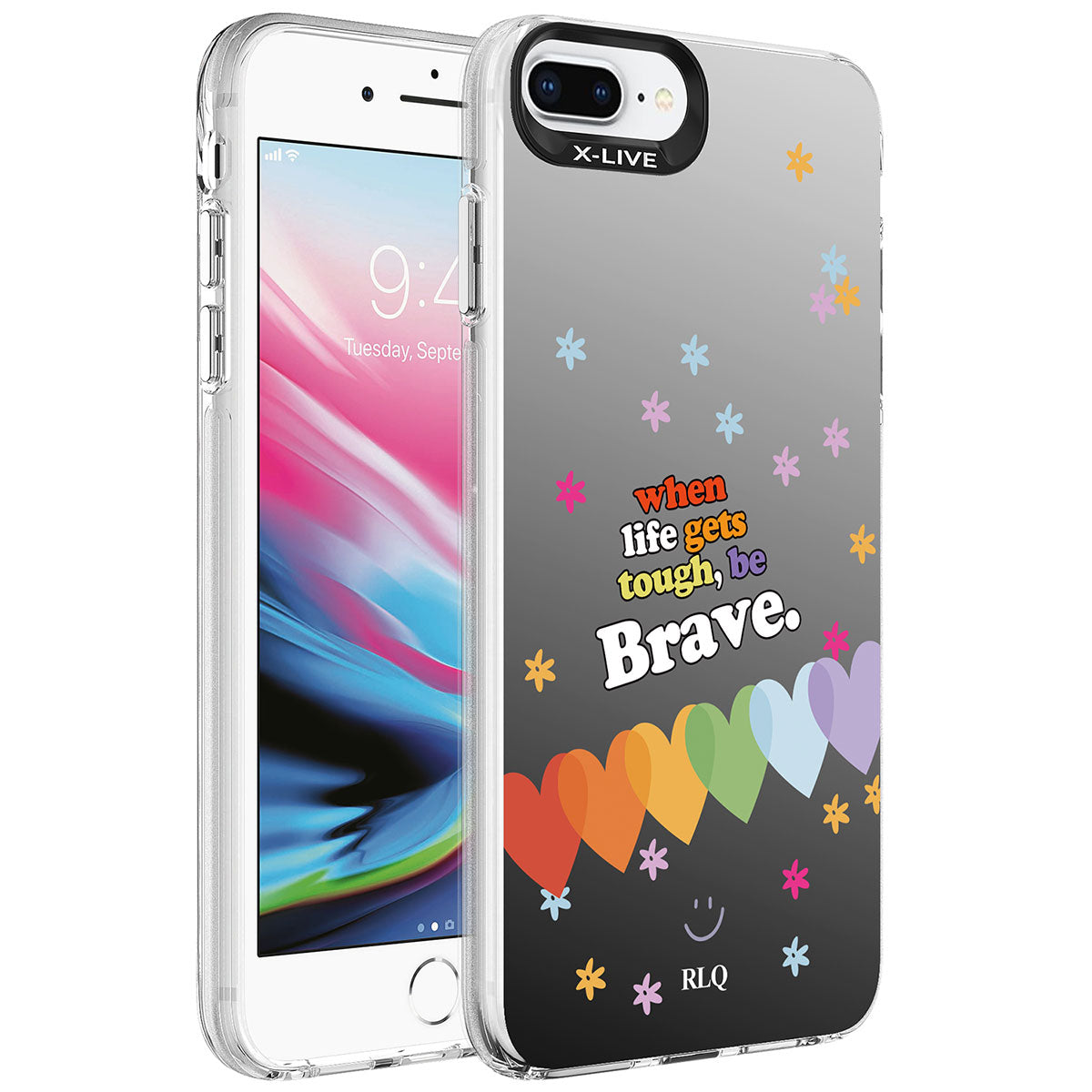 Apple iPhone 7 Plus Kılıf Desenli Zore Silver Sert Kapak Kalp