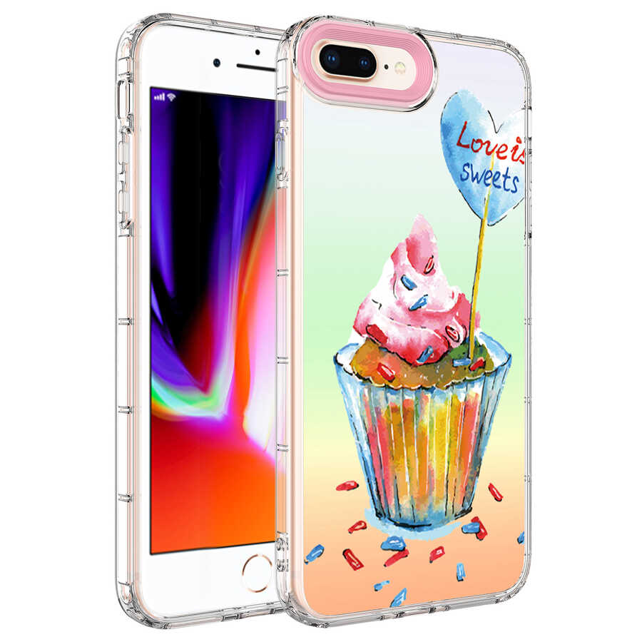 Apple iPhone 7 Plus Kılıf Kamera Korumalı Renkli Desenli Sert Silikon Zore Korn Kapak NO15