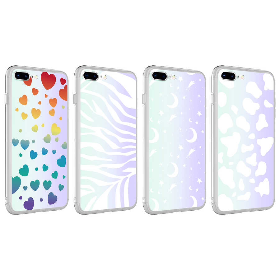 Apple iPhone 7 Plus Kılıf Zore M-Blue Desenli Kapak Heart No3