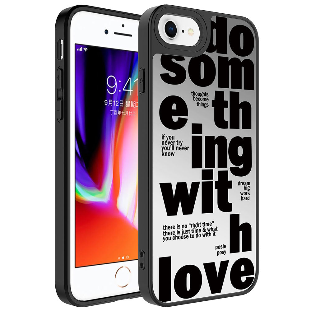 Apple iPhone 8 Kılıf Aynalı Desenli Kamera Korumalı Parlak Zore Mirror Kapak Love