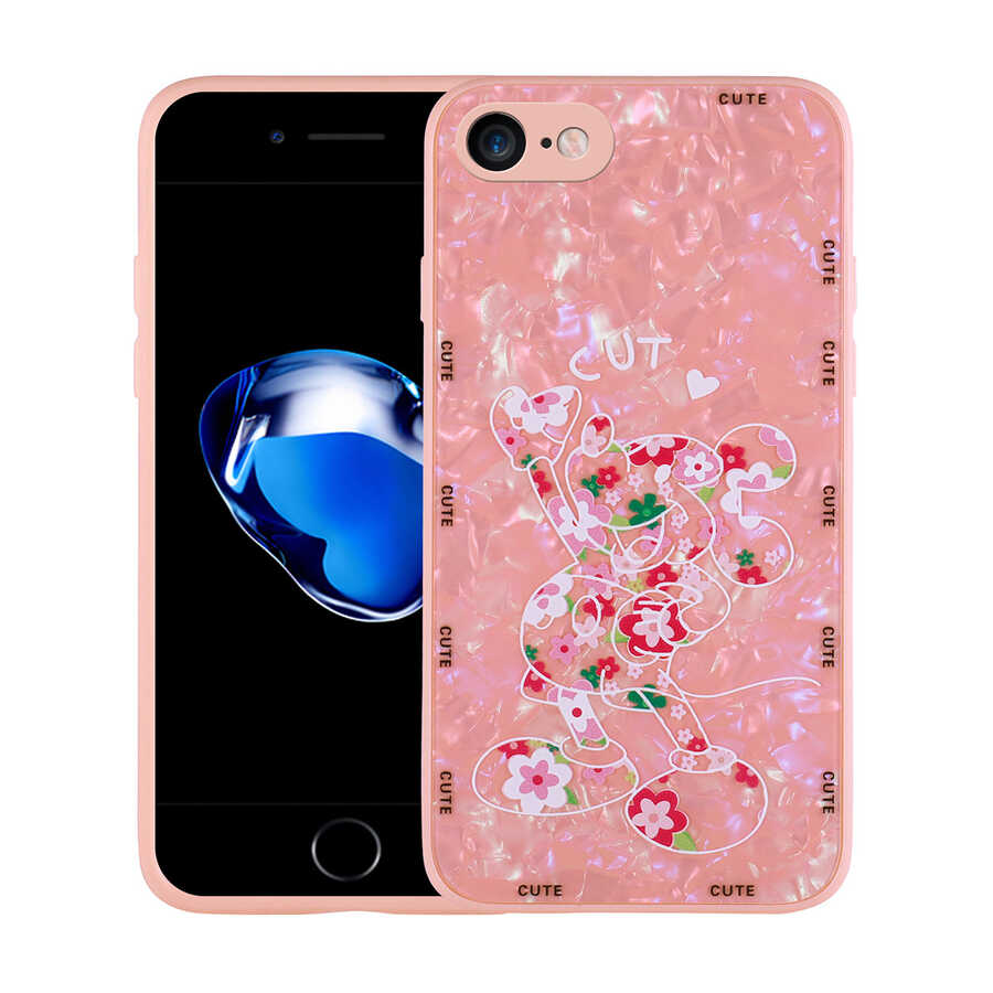 Apple iPhone 8 Kılıf Desenli Sert Silikon Zore Mumila Kapak Lilac Bear