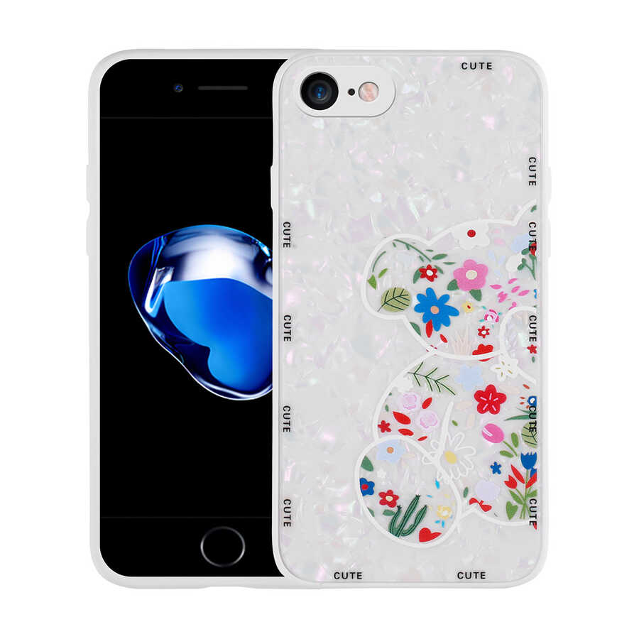 Apple iPhone 8 Kılıf Desenli Sert Silikon Zore Mumila Kapak White Bear