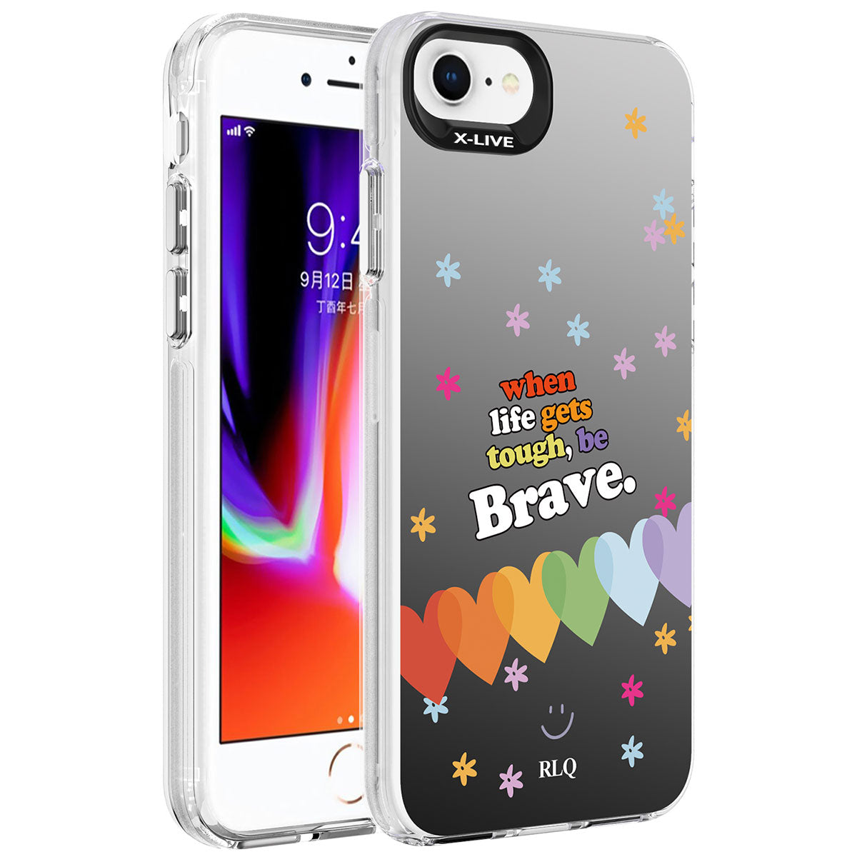 Apple iPhone 8 Kılıf Desenli Zore Silver Sert Kapak Kalp