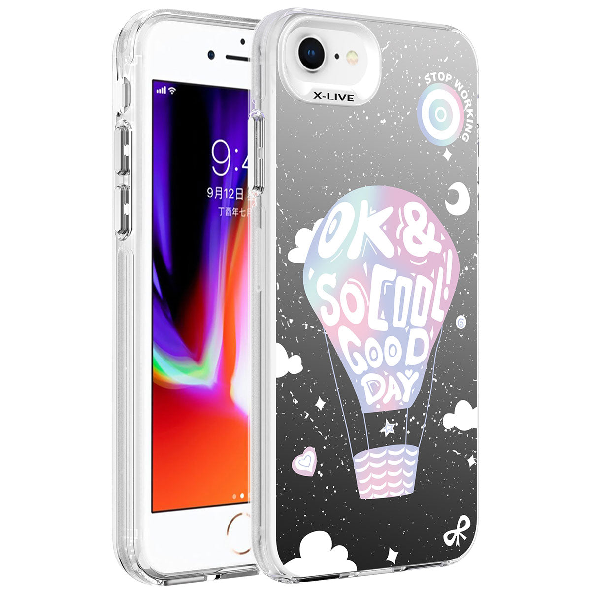 Apple iPhone 8 Kılıf Desenli Zore Silver Sert Kapak Balon