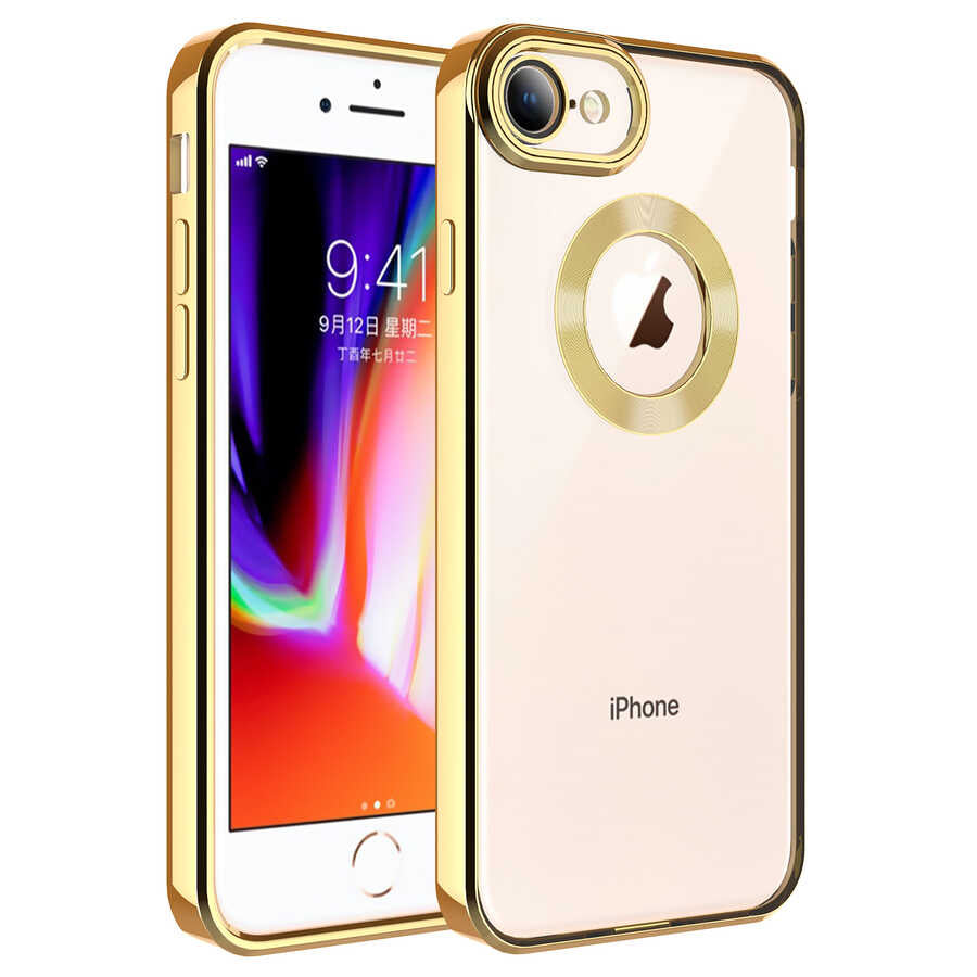 Apple iPhone 8 Kılıf Kamera Korumalı Logo Gösteren Zore Omega Kapak Gümüş