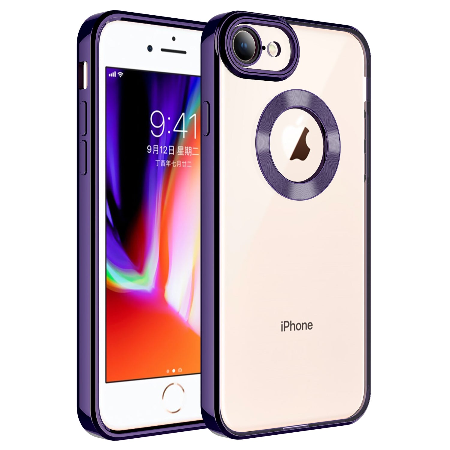 Apple iPhone 8 Kılıf Kamera Korumalı Logo Gösteren Zore Omega Kapak Derin Mor