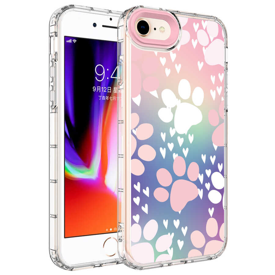 Apple iPhone 8 Kılıf Kamera Korumalı Renkli Desenli Sert Silikon Zore Korn Kapak NO7