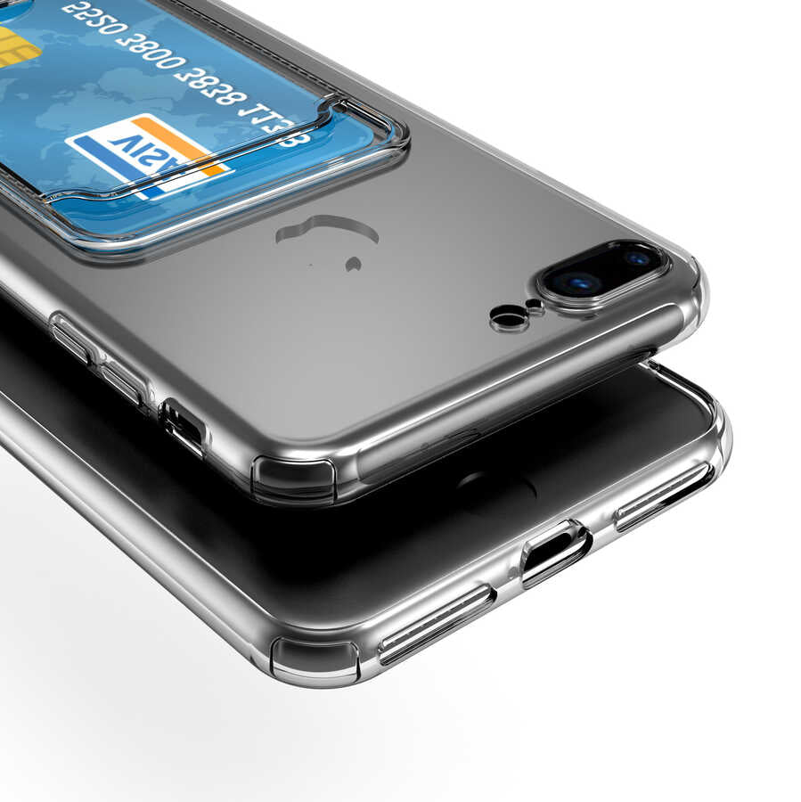 Apple iPhone 8 Kılıf Kartlıklı Şeffaf Zore Setra Clear Silikon Kapak Renksiz