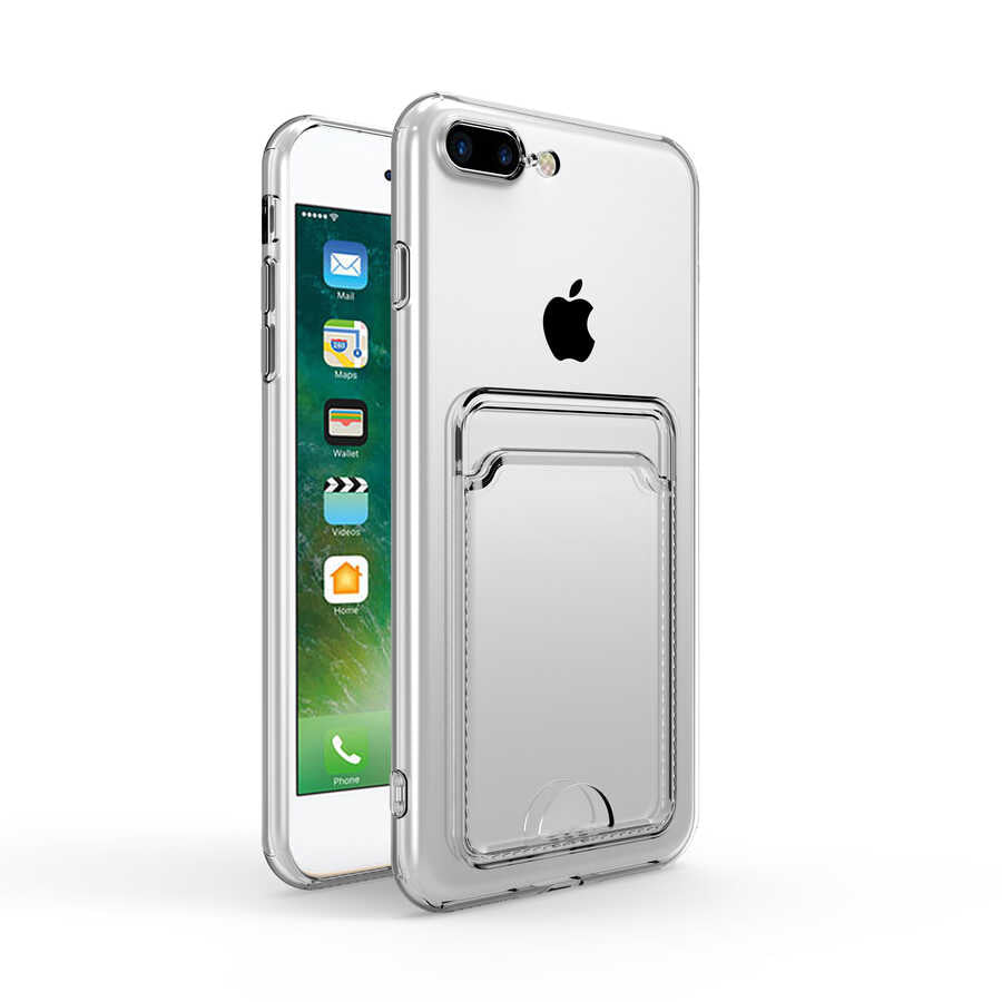Apple iPhone 8 Kılıf Kartlıklı Şeffaf Zore Setra Clear Silikon Kapak Renksiz