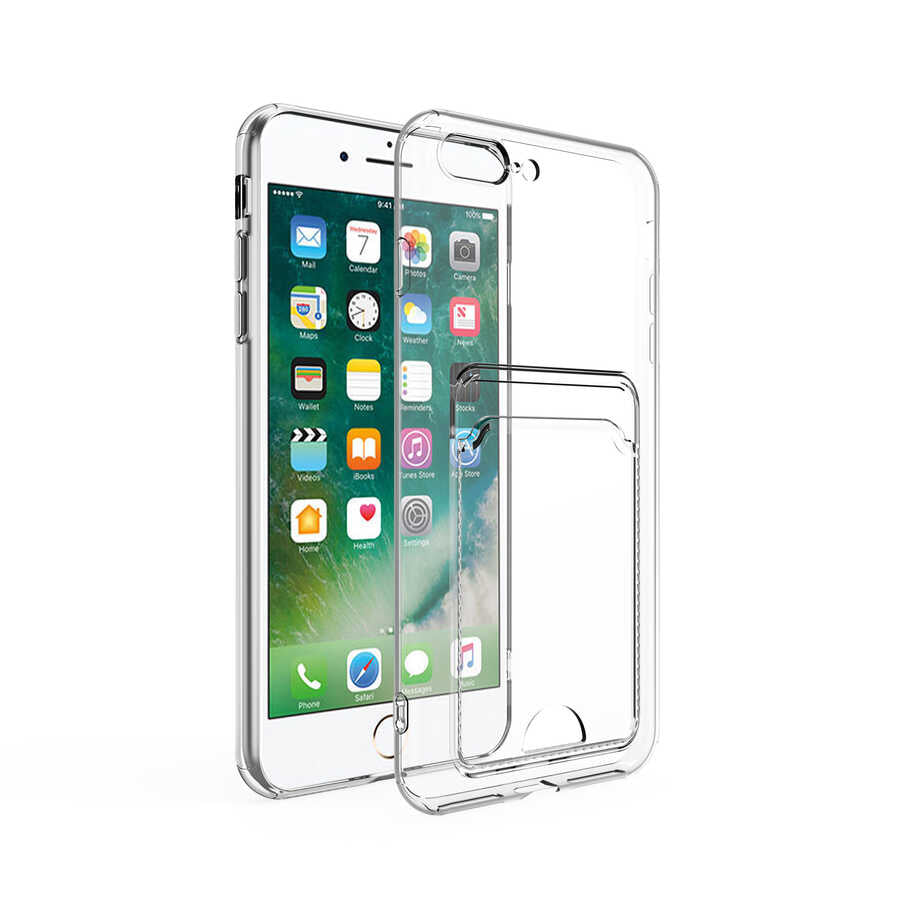 Apple iPhone 8 Kılıf Kartlıklı Şeffaf Zore Setra Clear Silikon Kapak Renksiz