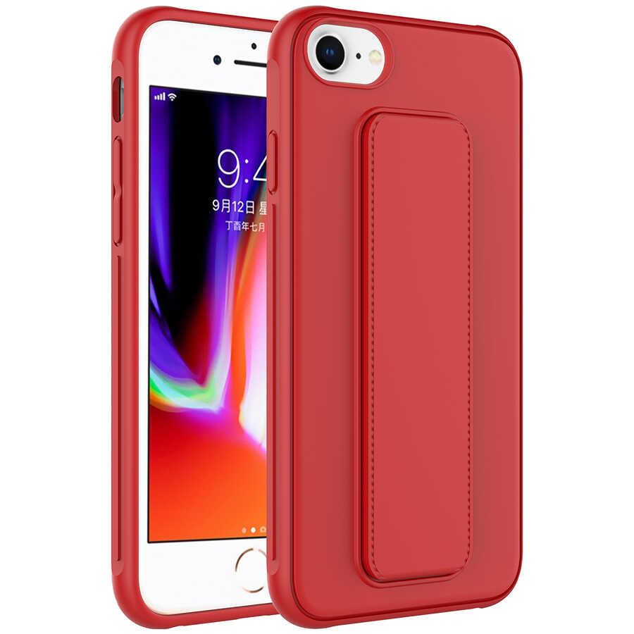 Apple iPhone 8 Kılıf Zore Qstand Kapak Kırmızı