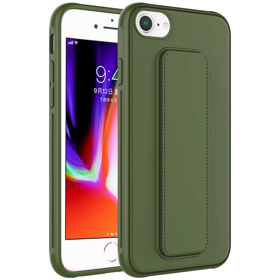 Apple iPhone 8 Kılıf Zore Qstand Kapak Koyu Yeşil