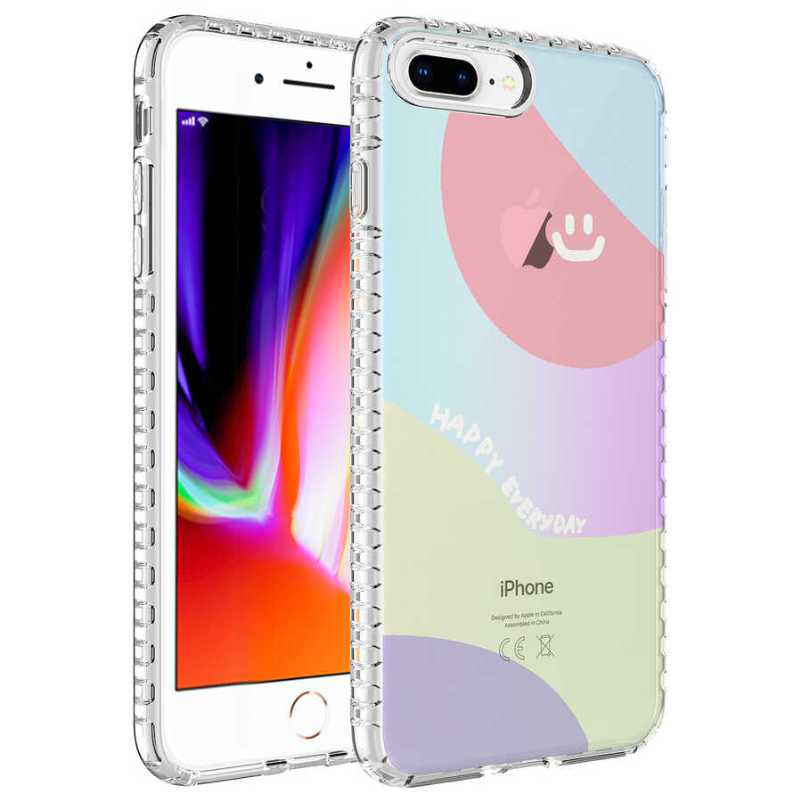Apple iPhone 8 Plus Kılıf Airbag Kenarlı Renkli Desenli Silikon Zore Elegans Kapak NO7