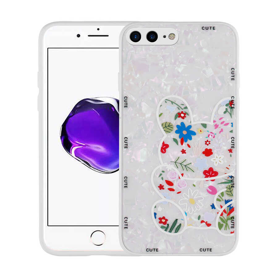 Apple iPhone 8 Plus Kılıf Desenli Sert Silikon Zore Mumila Kapak Lilac Bear