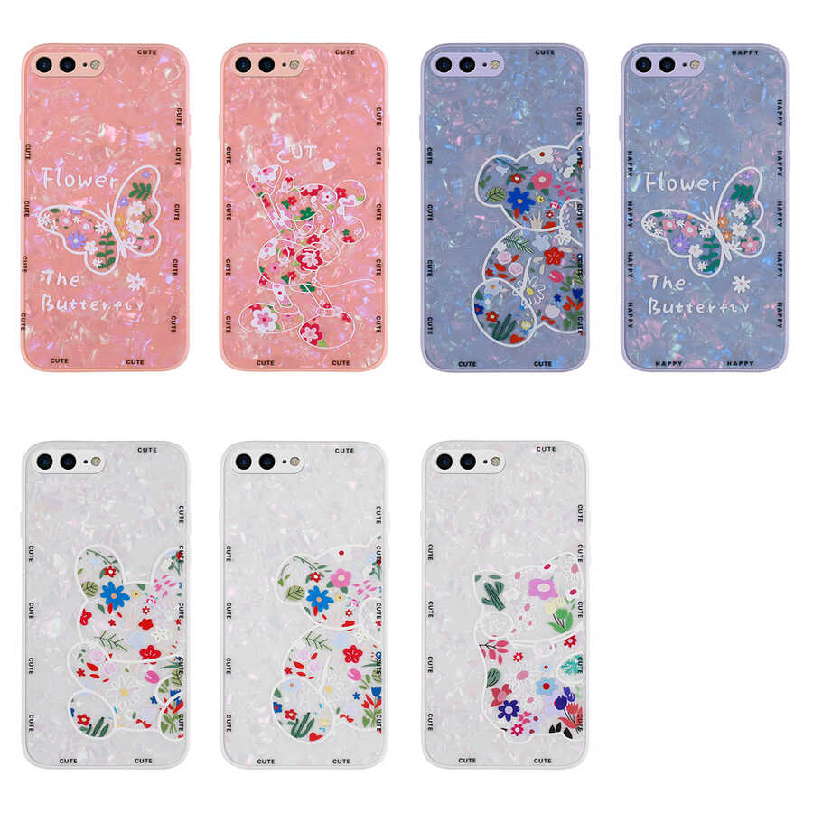 Apple iPhone 8 Plus Kılıf Desenli Sert Silikon Zore Mumila Kapak Pink Flower