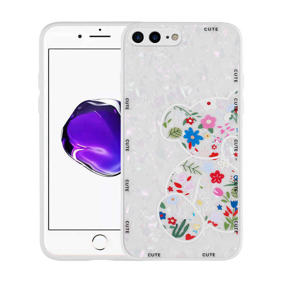 Apple iPhone 8 Plus Kılıf Desenli Sert Silikon Zore Mumila Kapak White Bear