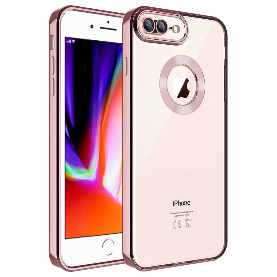 Apple iPhone 8 Plus Kılıf Kamera Korumalı Logo Gösteren Zore Omega Kapak Rose Gold