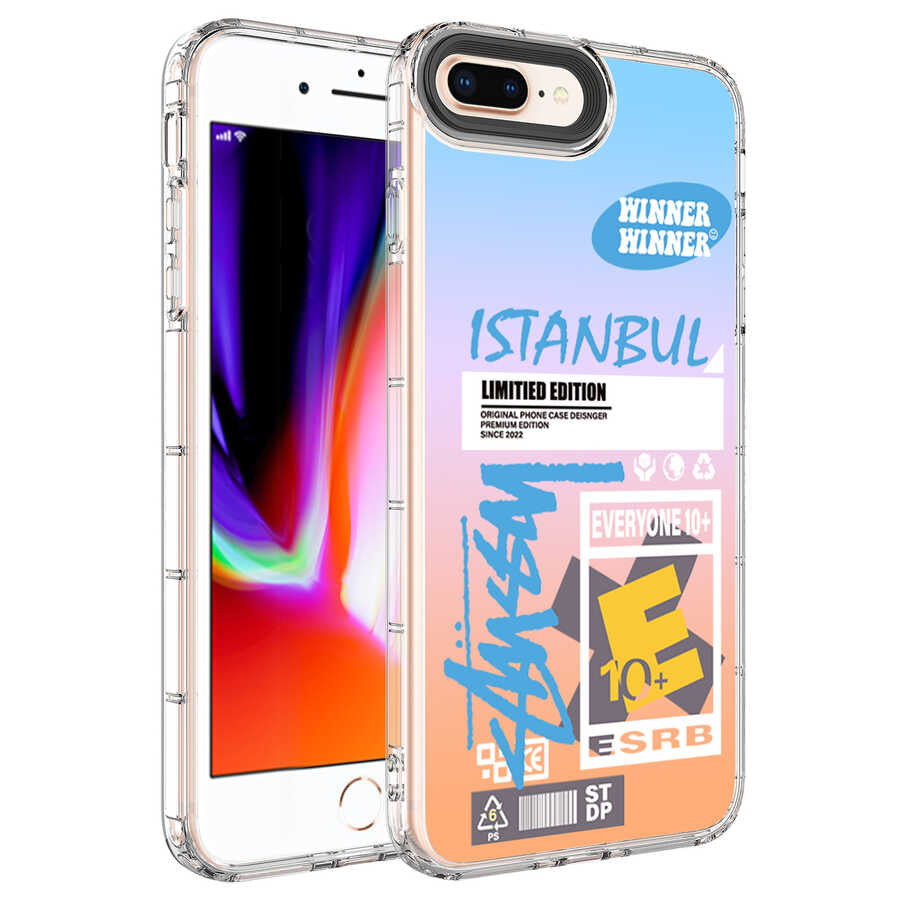Apple iPhone 8 Plus Kılıf Kamera Korumalı Renkli Desenli Sert Silikon Zore Korn Kapak NO1