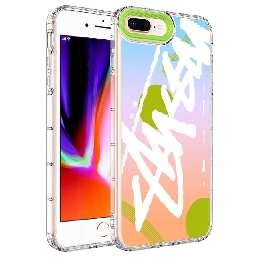 Apple iPhone 8 Plus Kılıf Kamera Korumalı Renkli Desenli Sert Silikon Zore Korn Kapak NO2