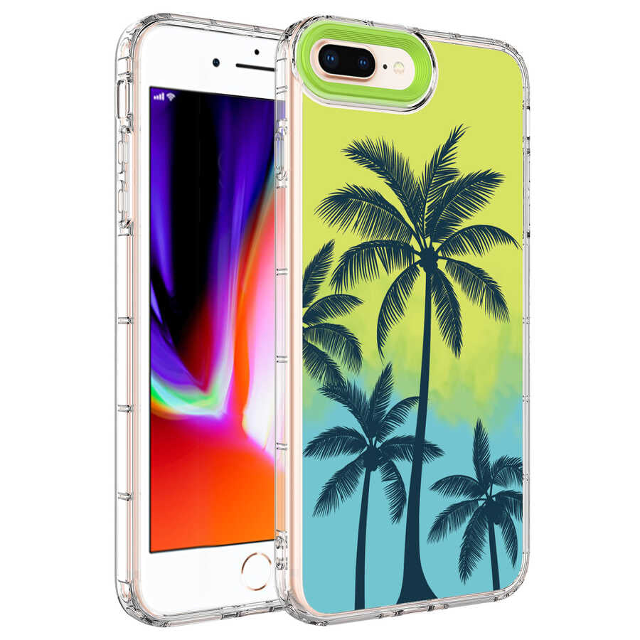 Apple iPhone 8 Plus Kılıf Kamera Korumalı Renkli Desenli Sert Silikon Zore Korn Kapak NO8
