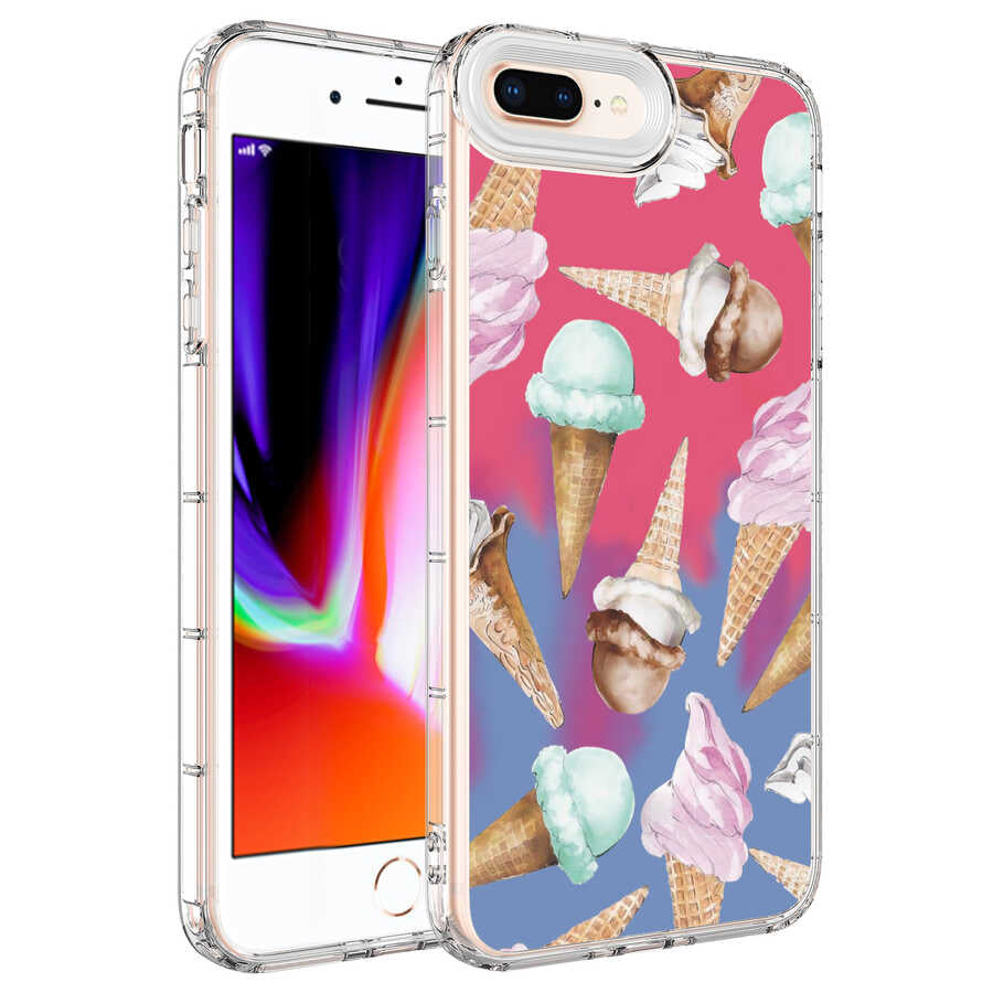 Apple iPhone 8 Plus Kılıf Kamera Korumalı Renkli Desenli Sert Silikon Zore Korn Kapak NO9
