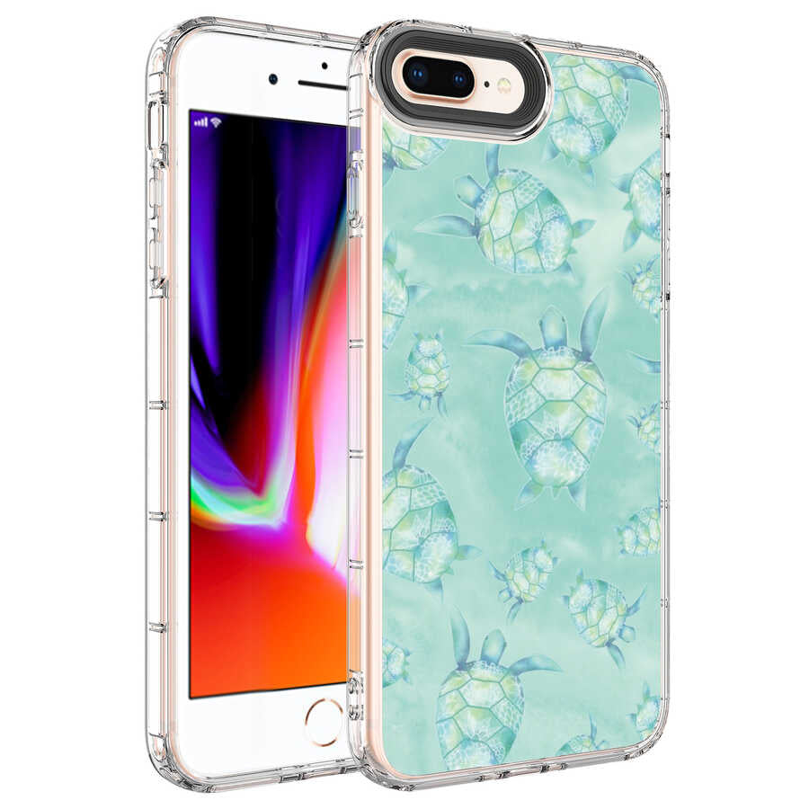 Apple iPhone 8 Plus Kılıf Kamera Korumalı Renkli Desenli Sert Silikon Zore Korn Kapak NO13
