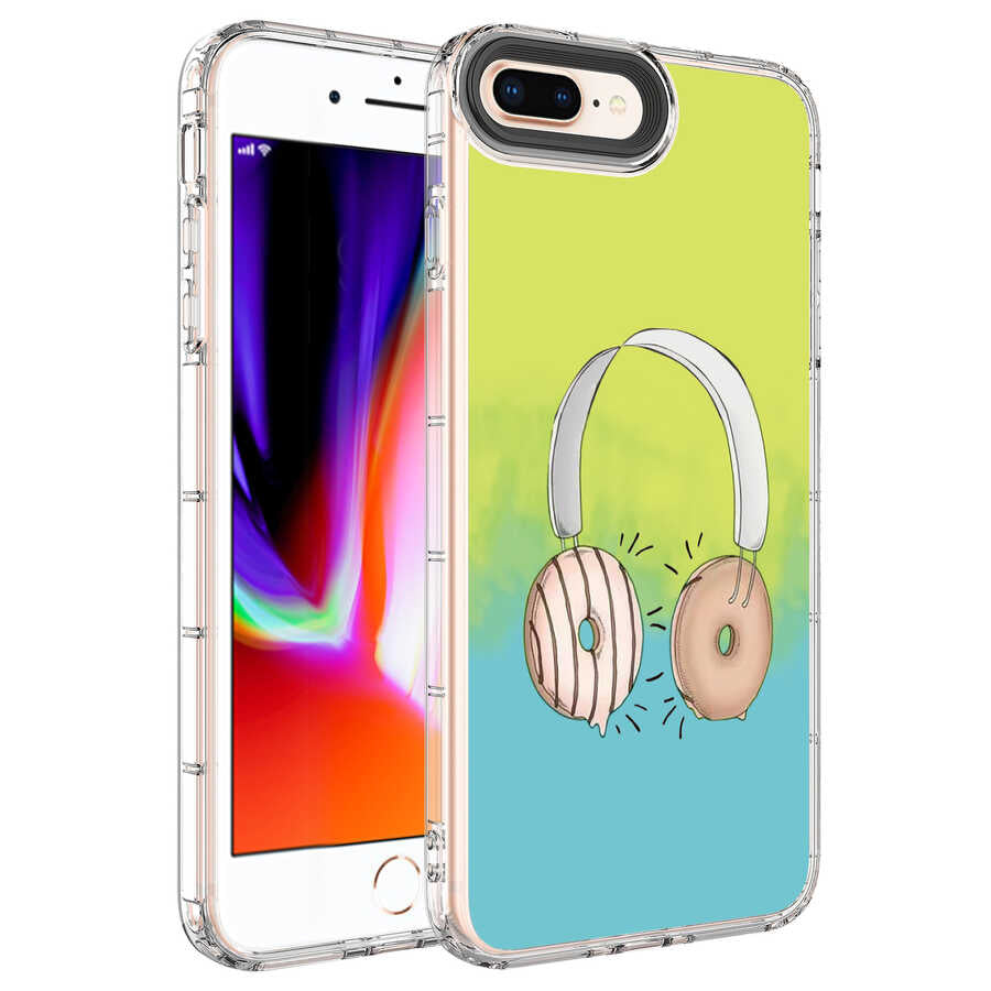 Apple iPhone 8 Plus Kılıf Kamera Korumalı Renkli Desenli Sert Silikon Zore Korn Kapak NO14