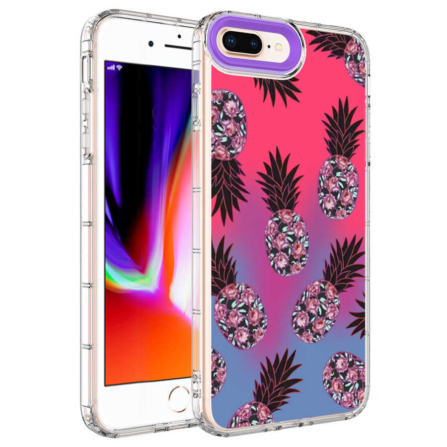 Apple iPhone 8 Plus Kılıf Kamera Korumalı Renkli Desenli Sert Silikon Zore Korn Kapak NO2