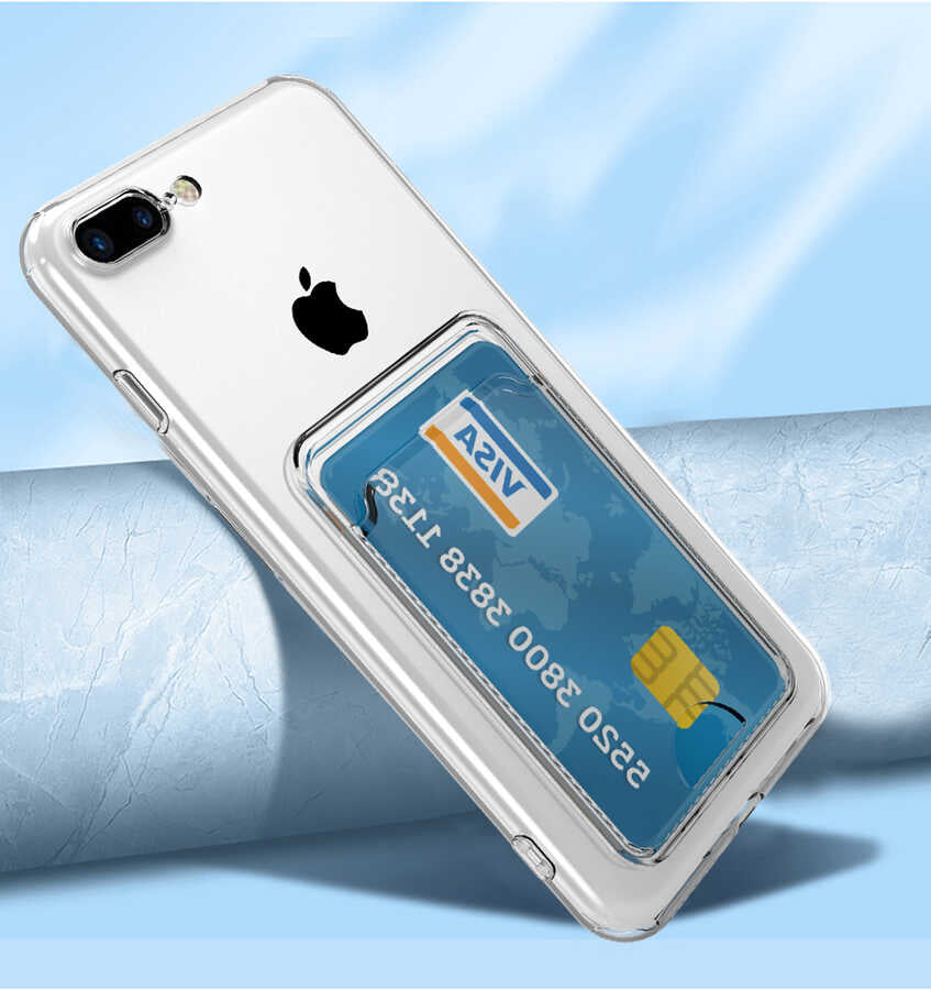 Apple iPhone 8 Plus Kılıf Kartlıklı Şeffaf Zore Setra Clear Silikon Kapak Renksiz