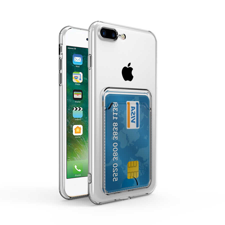 Apple iPhone 8 Plus Kılıf Kartlıklı Şeffaf Zore Setra Clear Silikon Kapak Renksiz