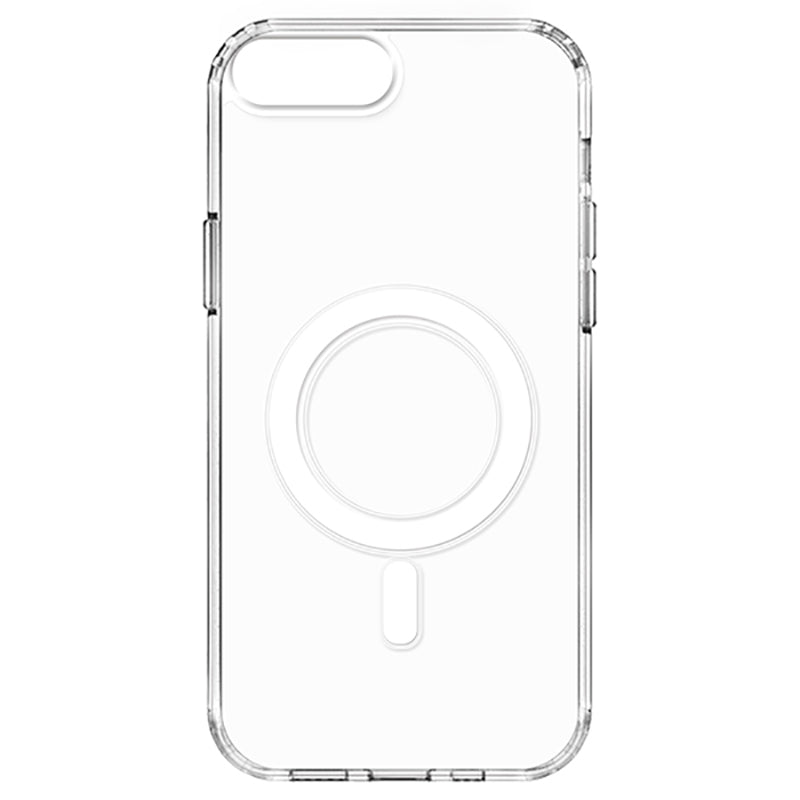 Apple iPhone 8 Plus Kılıf M-safe Şarj Özellikli Şeffaf Sert PC Zore Embos Kapak Renksiz