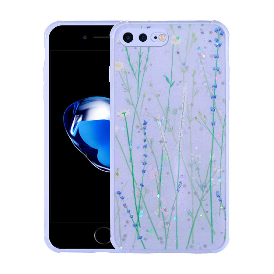Apple iPhone 8 Plus Kılıf Simli Desenli Kamera Korumalı Parlak Zore Popy Kapak Dallar