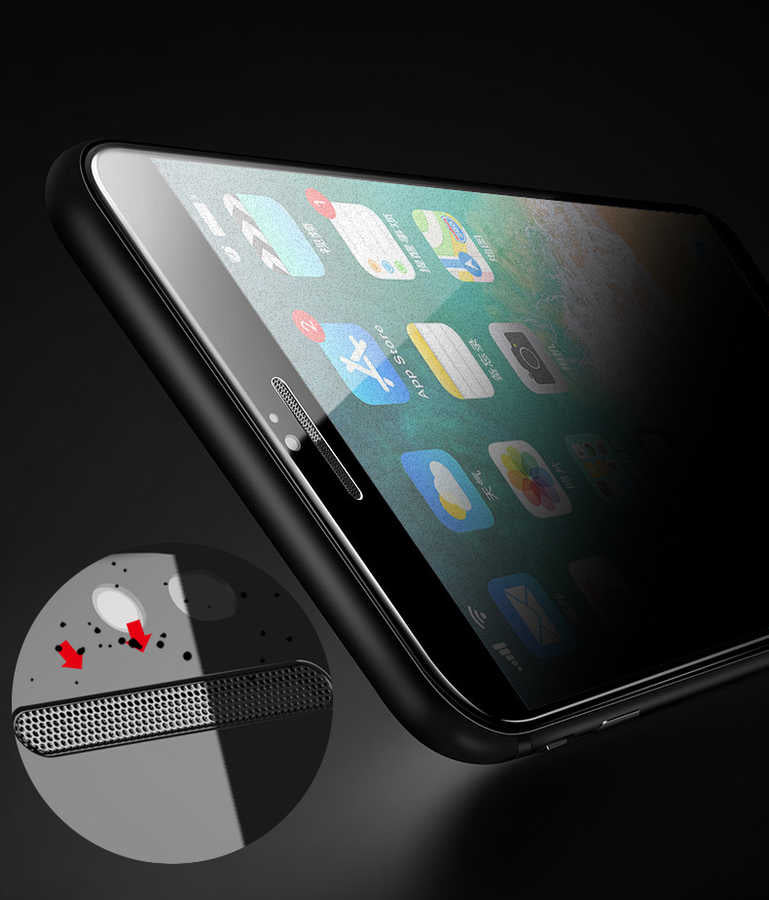 Apple iPhone 8 Plus Zore Anti-Dust Mat Privacy Temperli Ekran Koruyucu Siyah