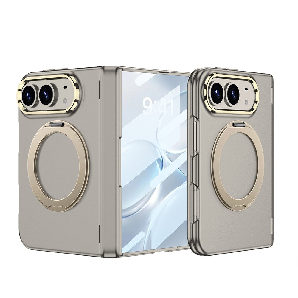 Apple iPhone Duo Kılıf M-safe Şarj Özellikli Kıpta KPT-07 Ring Standlı Sert PC Kapak Titanyum