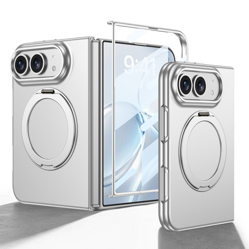 Apple iPhone Duo Kılıf M-safe Şarj Özellikli Kıpta Yüzüklü Kamera Korumalı Kapak Gümüş
