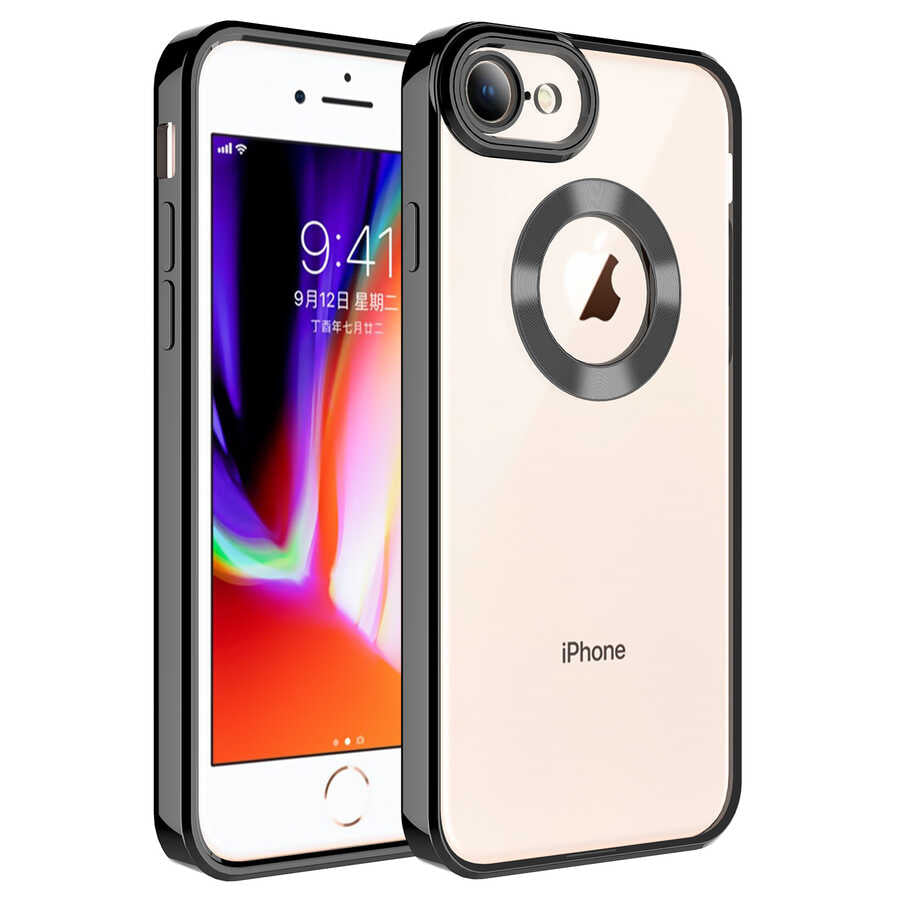 Apple iPhone SE 2020 Kılıf Kamera Korumalı Logo Gösteren Zore Omega Kapak Siyah