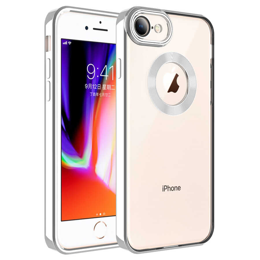 Apple iPhone SE 2020 Kılıf Kamera Korumalı Logo Gösteren Zore Omega Kapak Gümüş