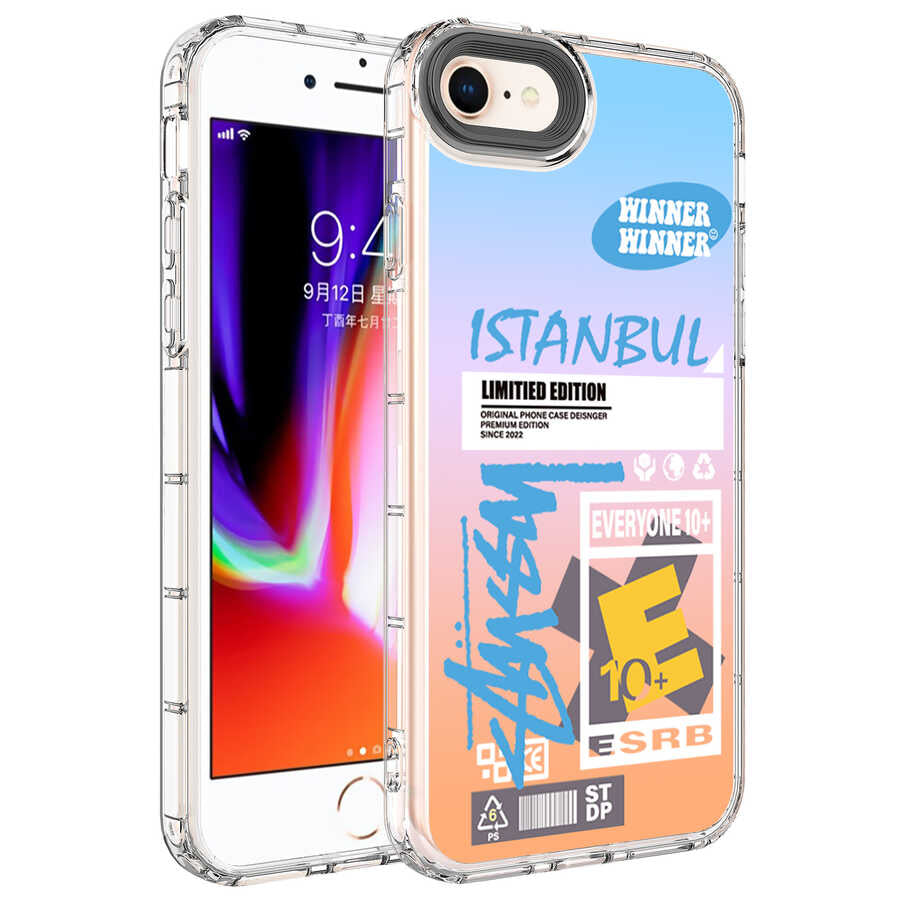 Apple iPhone SE 2022 Kılıf Kamera Korumalı Renkli Desenli Sert Silikon Zore Korn Kapak NO1