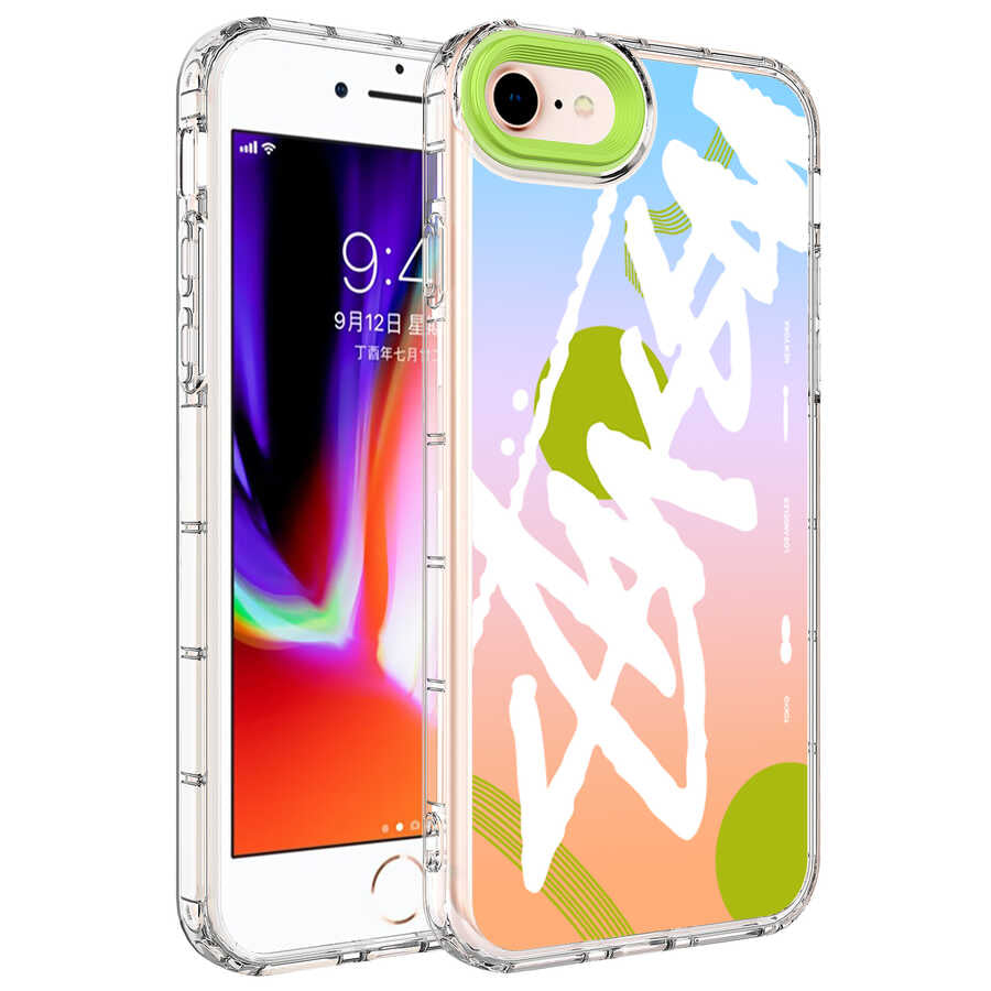 Apple iPhone SE 2022 Kılıf Kamera Korumalı Renkli Desenli Sert Silikon Zore Korn Kapak NO2
