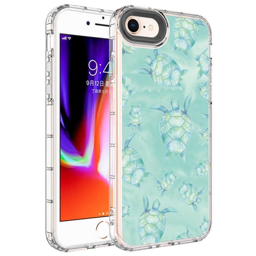 Apple iPhone SE 2022 Kılıf Kamera Korumalı Renkli Desenli Sert Silikon Zore Korn Kapak NO13