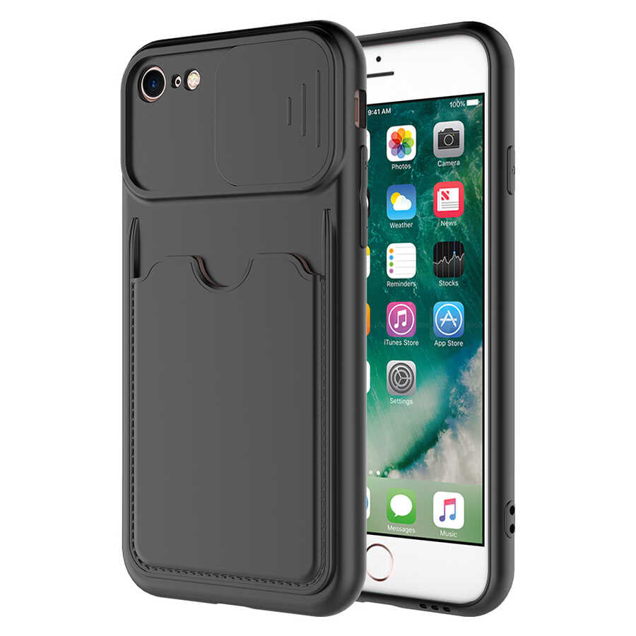 Apple iPhone SE 2022 Kılıf Zore Kartix Kapak Siyah